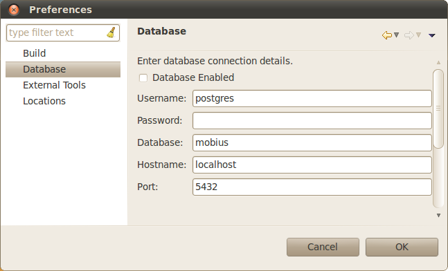 Figure 5: The Results Database preference page.