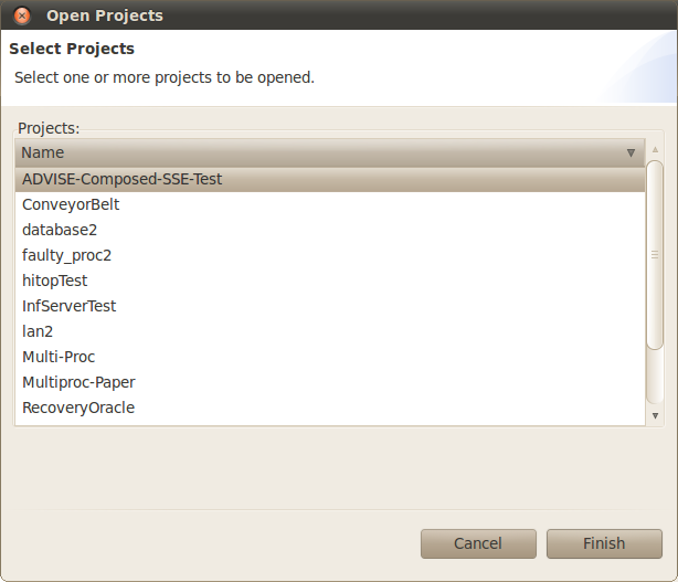 Figure 1.2: Project selection dialog.